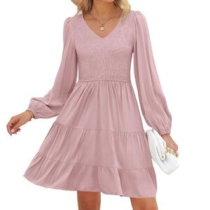 Long Sleeve Smocked Ruffle Dress